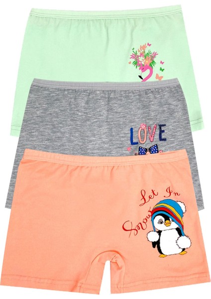 Kız Çocuk Boxer 3'lü Baskılı (%96 Pamuk - %4 Elastan)