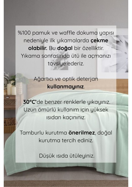 SEVİM %100 Pamuk, Çift Kişilik Waffle Pike 210x230 cm –Yeşil modelleri