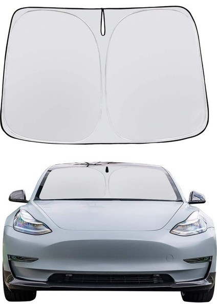 Tesla Y Model Uyumlu Katlanabilir Araba Ön Cam Güneş Koruyucu Perde - 145X80CM (Yurt Dışından)
