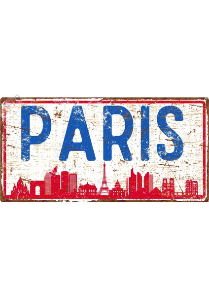 Paris Silüetli Dekoratif Alüminyum Şehir Tabelası - Paris Şehir Manzaralı Metal Duvar Dekoru