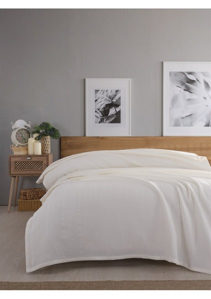 SEVİM %100 Pamuk, Çift Kişilik Waffle Pike 210x230 cm – Krem