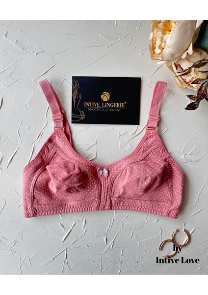Liza Puantiye Desenli Pamuklu Penye Kalın Askılı Toparlayıcı Balensiz Desteksiz Rahat Sütyen