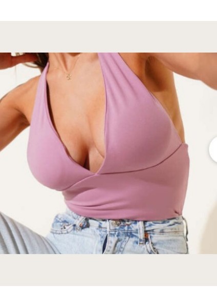 Intive V Yaka Çıkarılabilir Padli Boyundan Bağlamalı Croptop/büstiyer