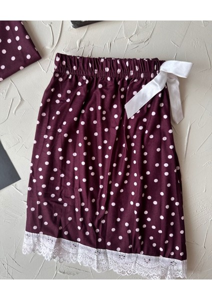 Intive Dantel Detaylı Yumuşacık Mürdüm Puantiye Desenli Askılı Bluz Şort Pijama Takımı modelleri
