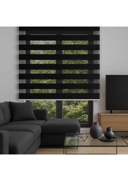 Lüks Siyah Zebra Stor Perde – Modern Tasarım Kolay Montaj Kumaş