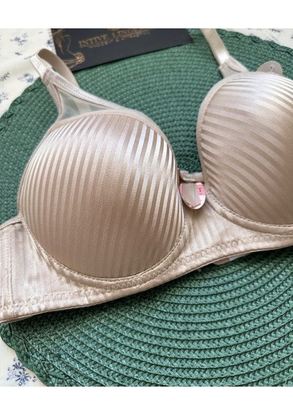 Evelyn Parlak Saten Çizgi Detaylı C Cup Balenli Desteksiz Önü Tül Detaylı Şık Sütyen (Intimmy Love) indirimleri