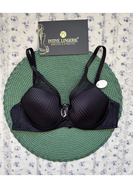 Evelyn Parlak Saten Çizgi Detaylı C Cup Balenli Desteksiz Önü Tül Detaylı Şık Sütyen (Intimmy Love)