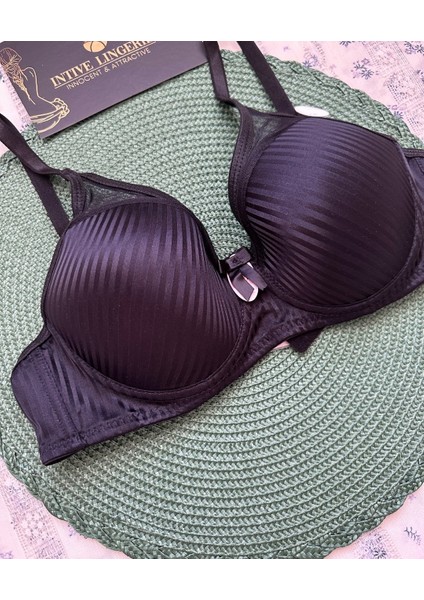 Evelyn Parlak Saten Çizgi Detaylı C Cup Balenli Desteksiz Önü Tül Detaylı Şık Sütyen (Intimmy Love) modelleri