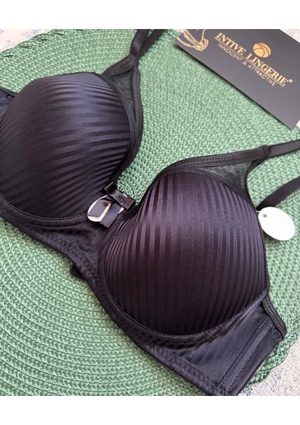 Evelyn Parlak Saten Çizgi Detaylı C Cup Balenli Desteksiz Önü Tül Detaylı Şık Sütyen (Intimmy Love) fırsatları