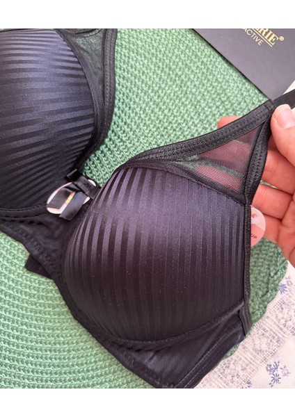 Evelyn Parlak Saten Çizgi Detaylı C Cup Balenli Desteksiz Önü Tül Detaylı Şık Sütyen (Intimmy Love) indirimleri