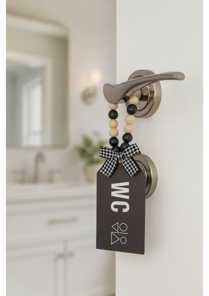 3'lü Dekoratif Wc-Kitchen-Bathroom Yazılı Boncuklu Ahşap Kapı Kolu Aksesuarı Seti Hediyelik Süs fiyatları