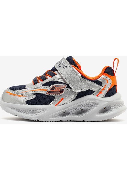 Skechers Meteor-Lights Küçük Erkek Çocuk Gümüş-Turuncu Işıklı Spor Ayakkabı 401497N Slor