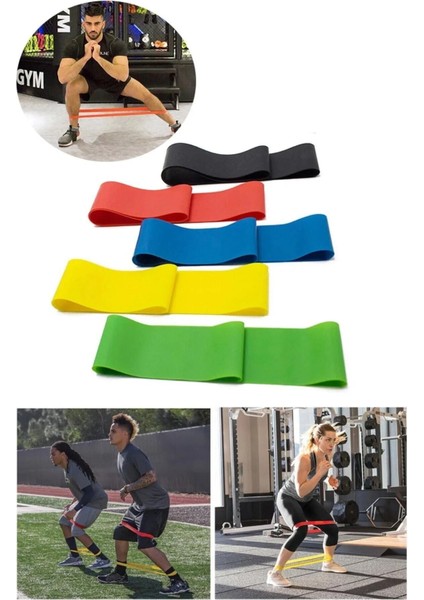 Çok Renkli 5'li Set Aerobik ve Crossfit Direnç Lastikleri, Kas Germe ve Egzersiz Için