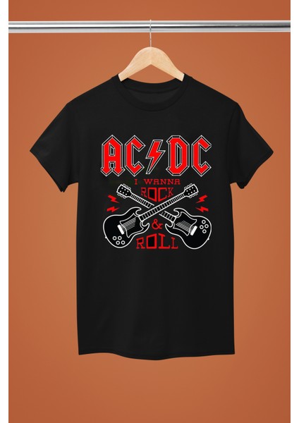Ac/dc Baskılı Pamuklu Kısa Kollu Regular Kalıp Rock Tshırt