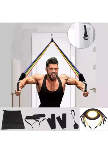 11 Parça Egzersiz Direnç Lastiği Seti, Kapı Arası, Siyah, Çok Fonksiyonlu, Dayanıklı fiyatları