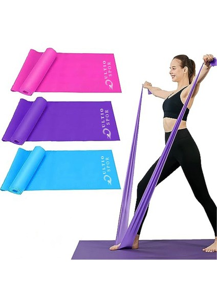 3'lü Renkli Egzersiz Lastiği Seti, Pilates ve Direnç Çalışmaları Için Ideal