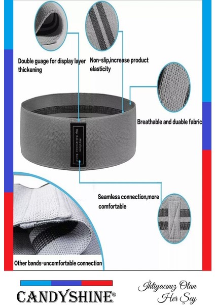 Yüksek Dirençli Egzersiz Bandı, Gri Renk, 18-22 kg Güç, Dayanıklı ve Çok Yönlü Kullanım