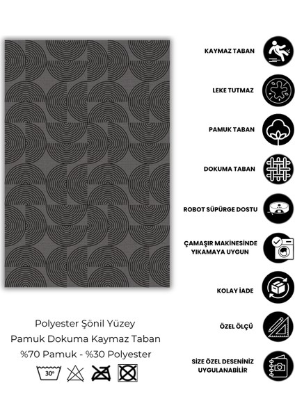 Yarım Daire Geometrik Desenli Hali Dekoratif Halı Oturma Odası Halısı