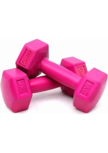 Pembe Plastik Dambıl Seti 1 Kg, 2 Parça, Ev ve Spor Için Ideal Ürün.