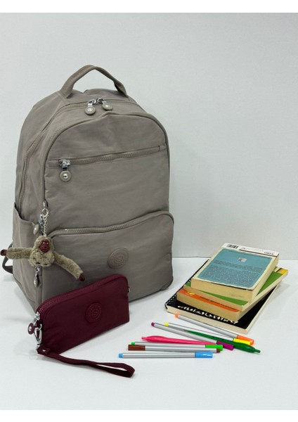 Unisex Suya Dayanıklı Krinkıl Kumaş Laptop Bölmeli Sırt Çantası ve Askılı Kalemlik
