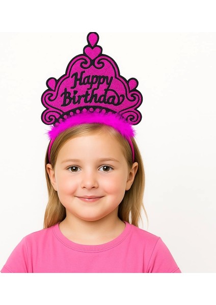 Fuşya Happy Birthday Doğum Günü Prenses Tacı