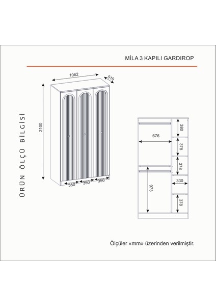 Mila 3 Kapaklı Bazalı Gardırop Tamamı Mdf fırsatları
