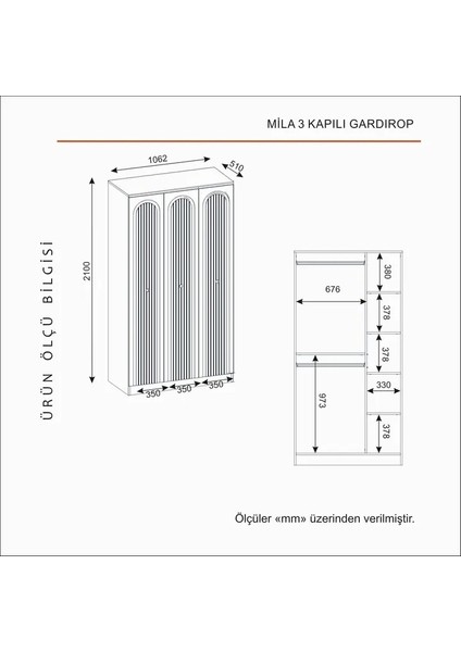 Mila 3 Kapaklı Bazalı Gardırop Tamamı Mdf fırsatları