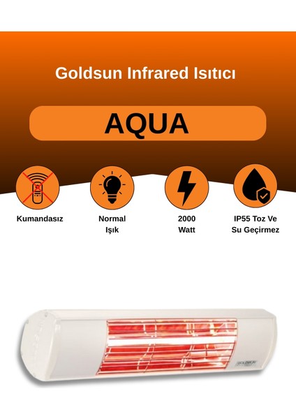 Aqua 2000 Watt GSA20 Kumandasız Suya Dayanıklı Elektrikli Infrared Isıtıcı-Beyaz