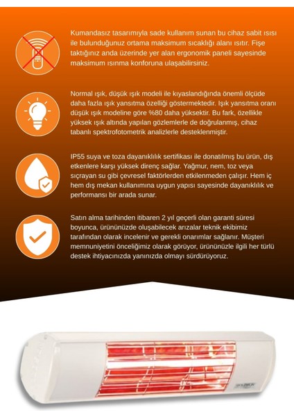 Aqua 2000 Watt GSA20 Kumandasız Suya Dayanıklı Elektrikli Infrared Isıtıcı-Beyaz modelleri