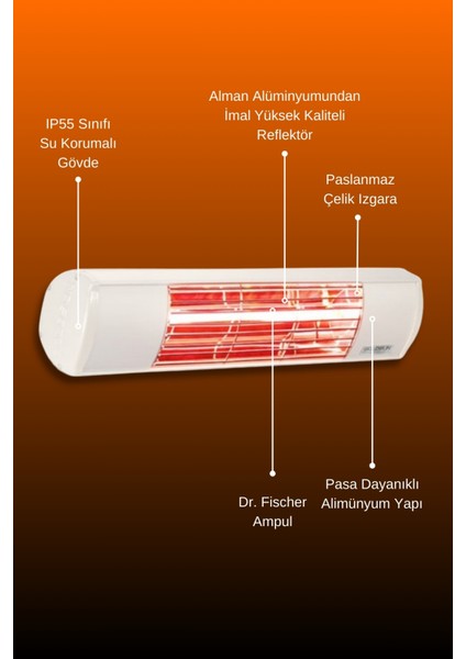 Aqua 2000 Watt GSA20 Kumandasız Suya Dayanıklı Elektrikli Infrared Isıtıcı-Beyaz indirimleri