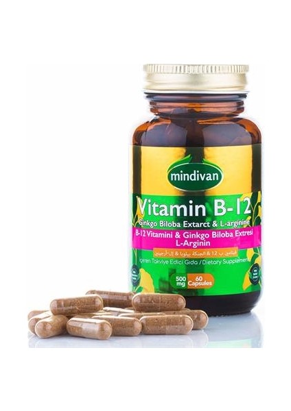 Mindivan Vitamin B12 Ginkgo Biloba L-Arginin 60 Kapsül