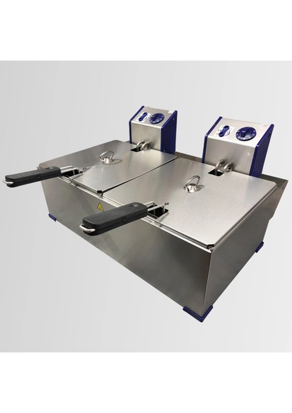 Elektrikli 2X2500 Watt 8+8 Litre 2/3 + 2/3 Çift Gastronom Küvetli Fritöz