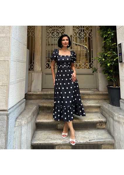 Puantiye Detaylı Karpuz Kol Elbise