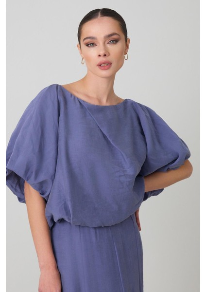 Indigo Belden ve Koldan Detaylı Rahat Kesim Bluz fırsatları