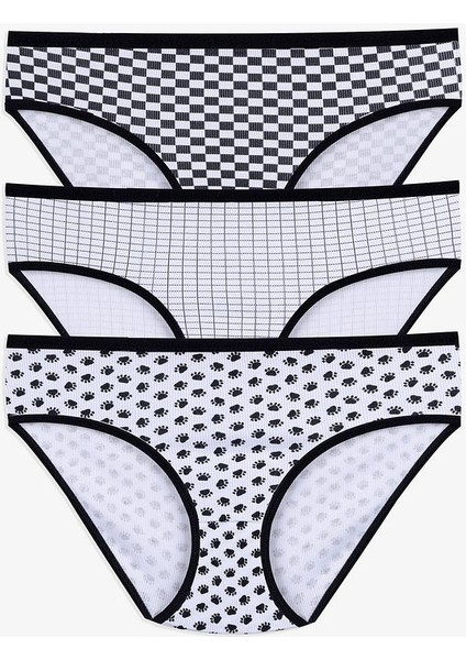 Kadın 3'lü Desenli Kaşkorse Pamuklu Yüksek Bel Bato