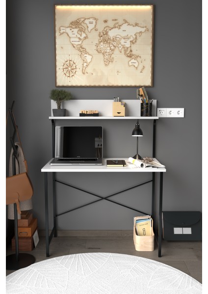 Parla Üstten Raflı Dekoratif Çalışma Masası 50X90 cm Beyaz fiyatları