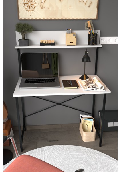 Parla Üstten Raflı Dekoratif Çalışma Masası 50X90 cm Beyaz modelleri