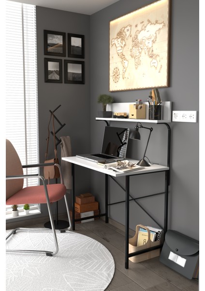 Parla Üstten Raflı Dekoratif Çalışma Masası 50X90 cm Beyaz fırsatları