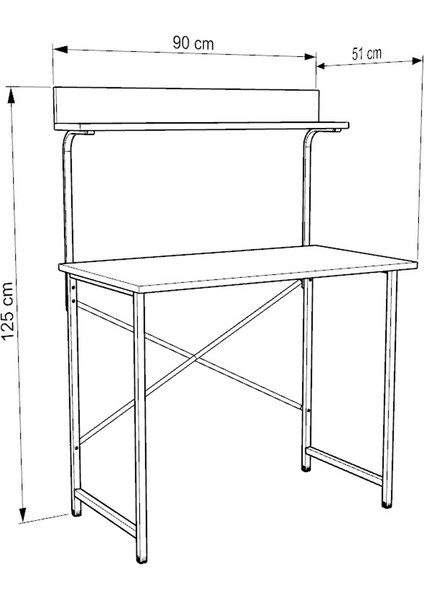 Parla Üstten Raflı Dekoratif Çalışma Masası 50X90 cm Beyaz
