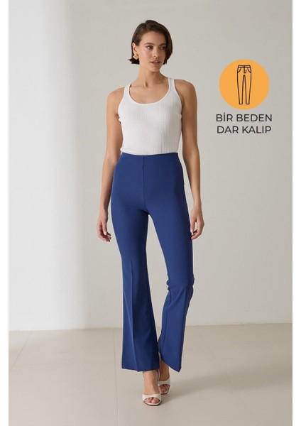 Lacivert Dar Kalıp Bol Paça Pantolon