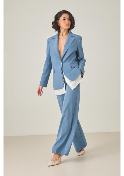 Mavi Tek Düğme ve Gömlek Detaylı Ceket fiyatları