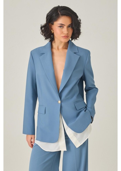 Mavi Tek Düğme ve Gömlek Detaylı Ceket fırsatları