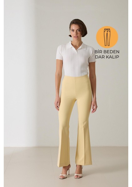 Tereyağ Sarısı Dar Kalıp Bol Paça Pantolon
