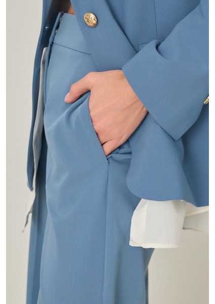 Mavi Bel Detaylı Dar Kalıp Pantolon modelleri