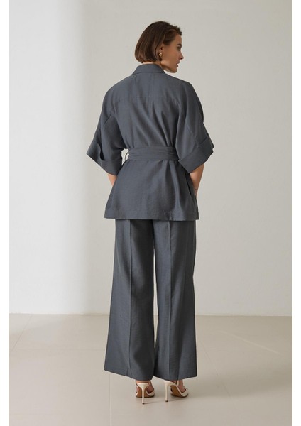 Petrol Düğme Ve Belden Bağlama Detaylı Geniş Kalıp Yarım Kollu Ceket indirimleri