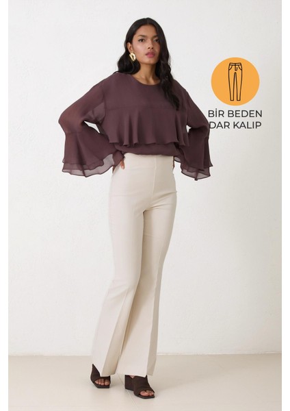 Açık Bej Bol Paça Pantolon