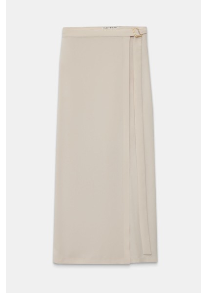 Bej Bel Detaylı Pantolonlu Etek