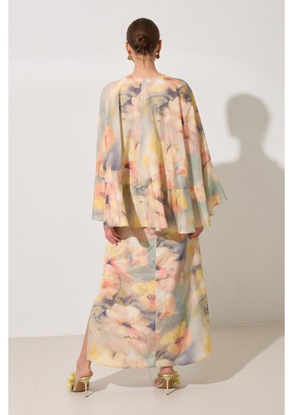 Mint Pelerin Detaylı Desenli Midi Boy Elbise indirimleri