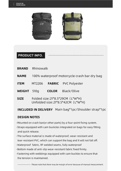 6l Su Geçirmez Crash Bar(Koruma Demiri) Çantası – Motosiklet & Atv Yan Çanta