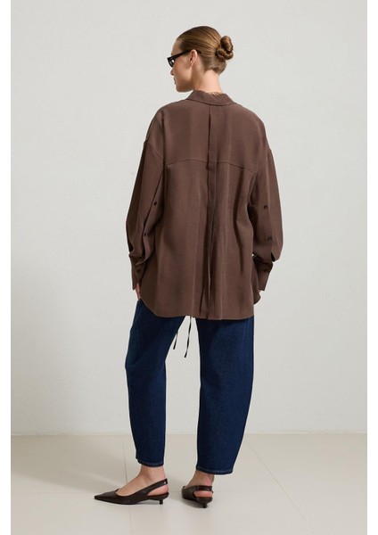 Kahve Belden Kuşak ve Cep Detaylı Gömlek indirimleri